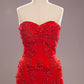 Handmade mermaid style evening dress with beading and lace, tulle in red