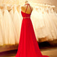 KaliDani Red Chiffon Evening Dress 2024 Modern Long Prom Dress with Beaded Embroidered Empire Waist and Halter Neckline