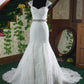 Glamorous Luxury Mermaid White Lace Wedding Dress with Cathedral Train and Pearl Embellishments