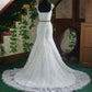 Glamorous Luxury Mermaid White Lace Wedding Dress with Cathedral Train and Pearl Embellishments