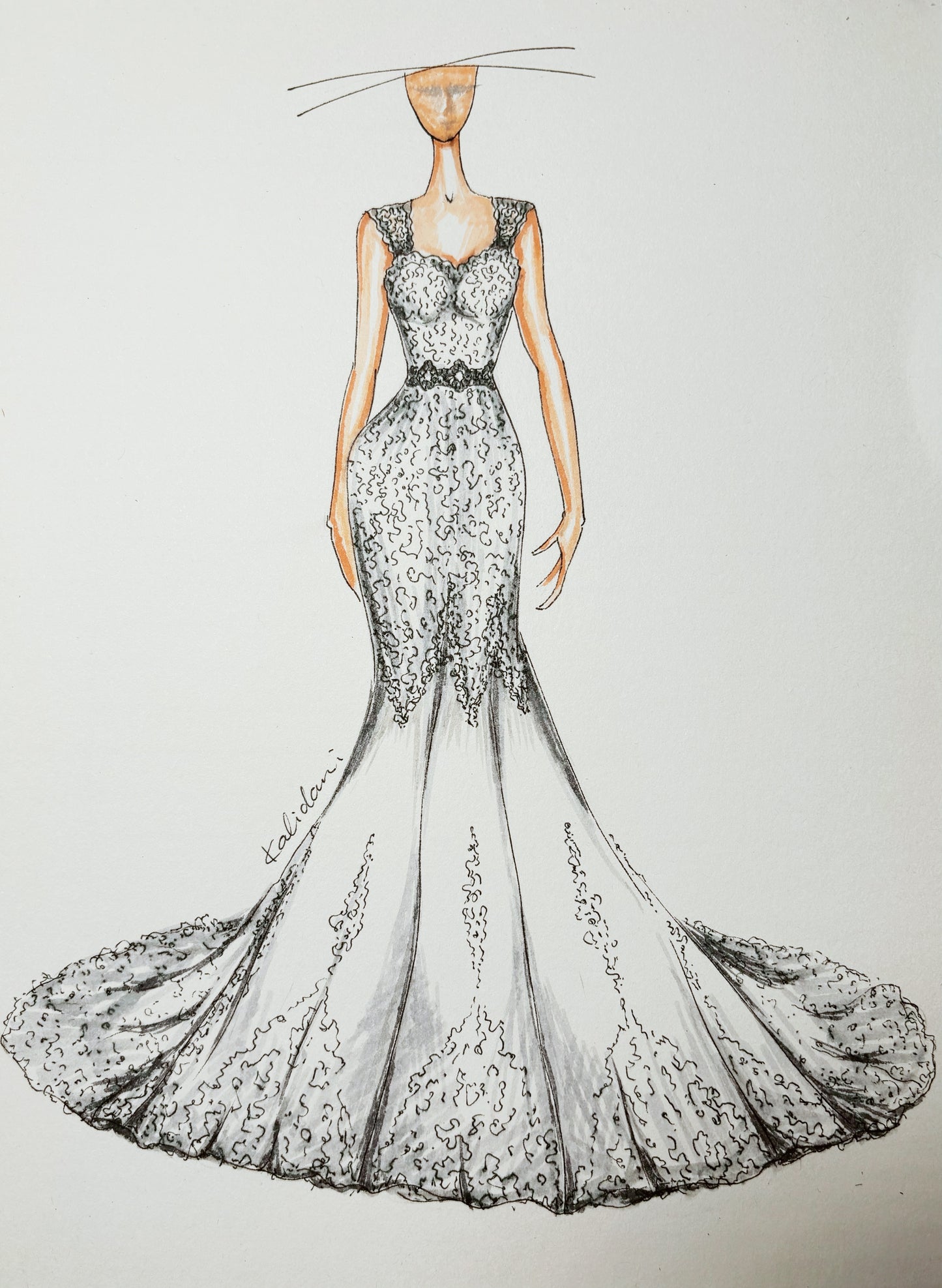 Glamorous Luxury Mermaid White Lace Wedding Dress with Cathedral Train and Pearl Embellishments